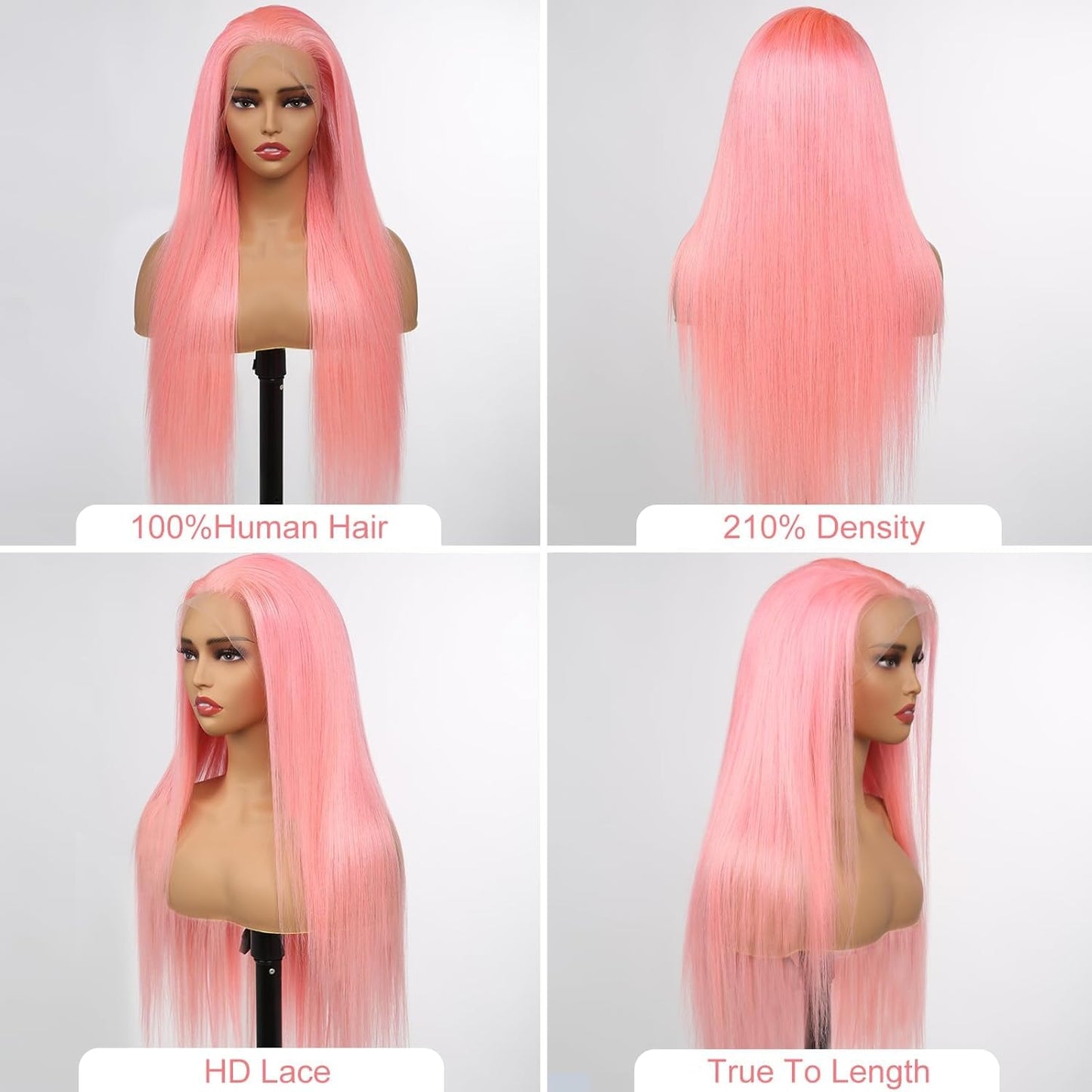 Pink Lace Front Wig Human Hair 13X4 613 Lace Front Wigs Human Hair 210% Density Ready to Go Glueless Wig Pre Plucked (18Inch, Pink 13X4 Ready to Go Wig)