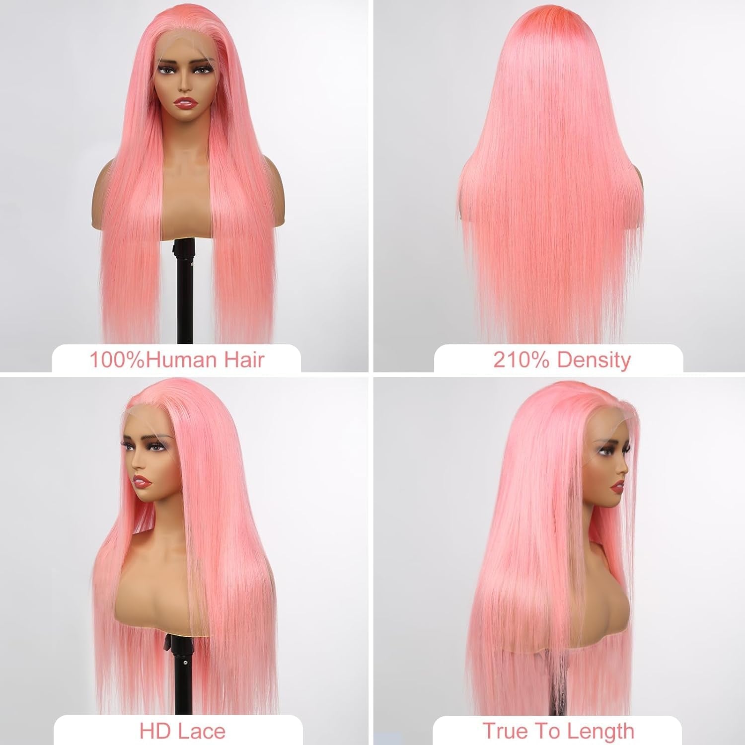 Pink Lace Front Wig Human Hair 13X4 613 Lace Front Wigs Human Hair 210% Density Ready to Go Glueless Wig Pre Plucked (18Inch, Pink 13X4 Ready to Go Wig)