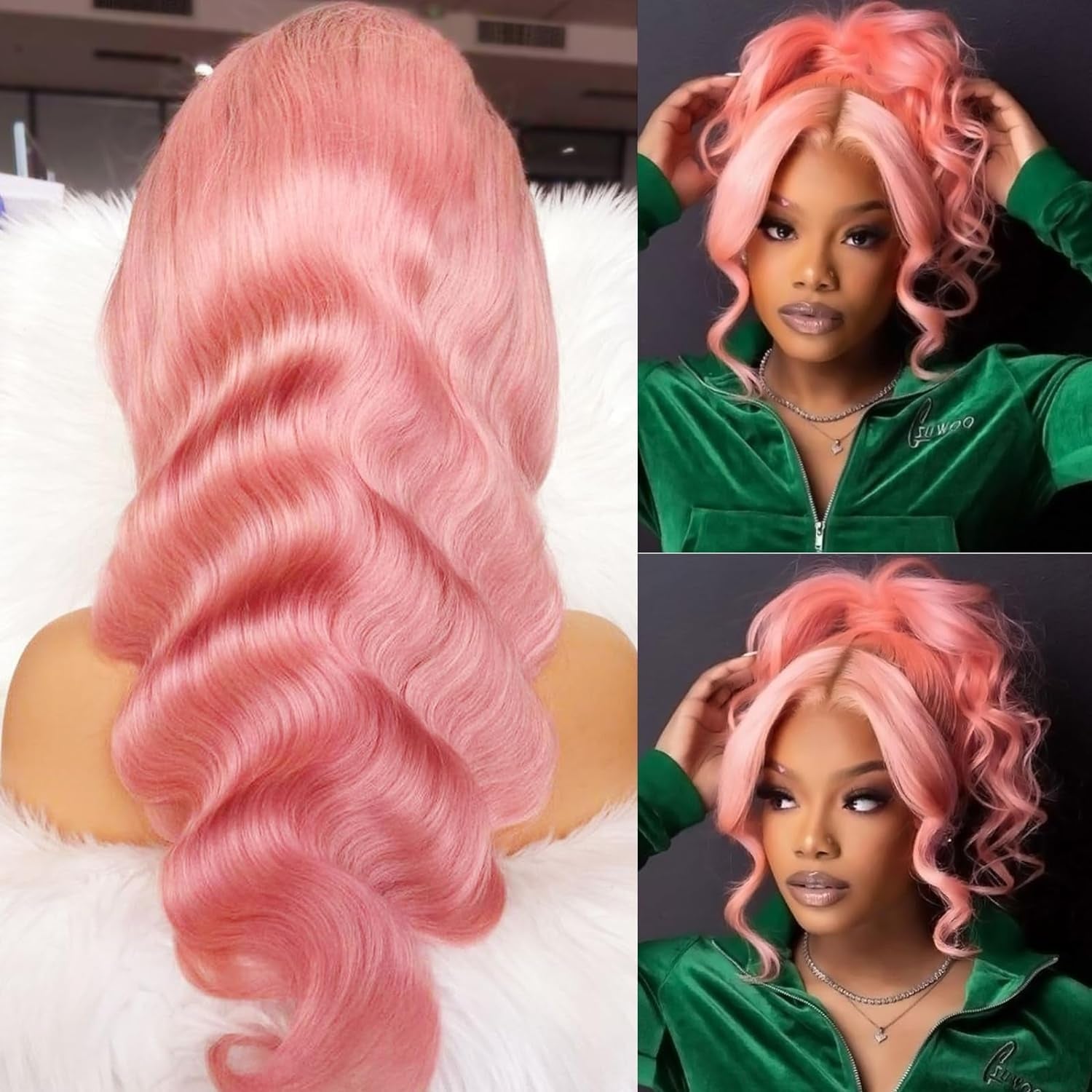 Pink Lace Front Wig Human Hair 13X4 613 Lace Front Wigs Human Hair 210% Density Ready to Go Glueless Wig Pre Plucked (18Inch, Pink 13X4 Ready to Go Wig)
