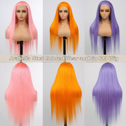 Pink Lace Front Wig Human Hair 13X4 613 Lace Front Wigs Human Hair 210% Density Ready to Go Glueless Wig Pre Plucked (18Inch, Pink 13X4 Ready to Go Wig)