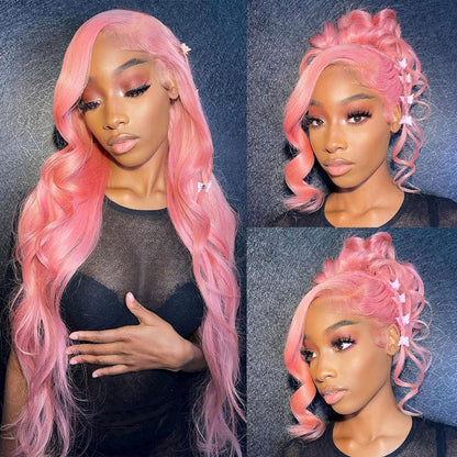 Pink Lace Front Wig Human Hair 13X4 613 Lace Front Wigs Human Hair 210% Density Ready to Go Glueless Wig Pre Plucked (18Inch, Pink 13X4 Ready to Go Wig)
